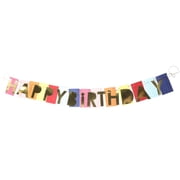 Packed Party Gold Happy Birthday Banner and Multicolor Fringe Background