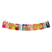 Packed Party Gold Happy Birthday Banner and Multicolor Fringe Background
