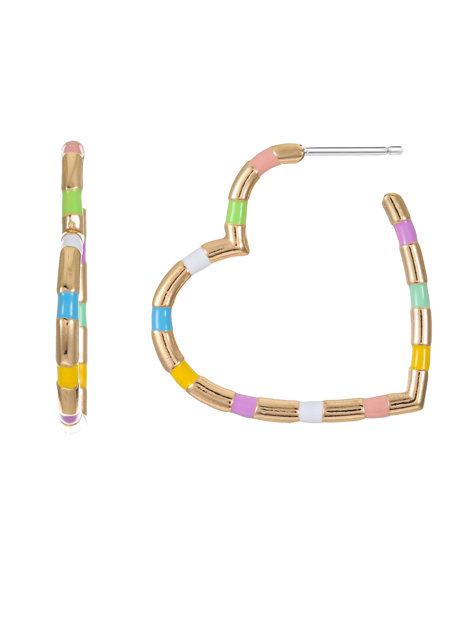 Packed Party Gold and Pastel Heart Hoops, 1 Pair