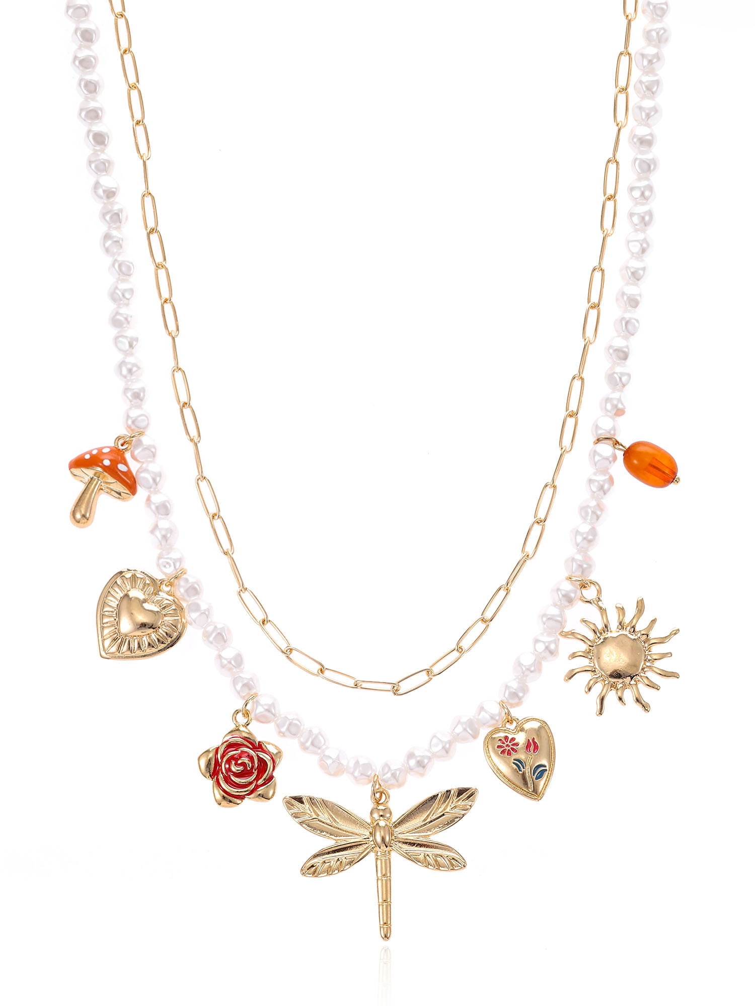 Golden Garden Double Layered Charm Necklace