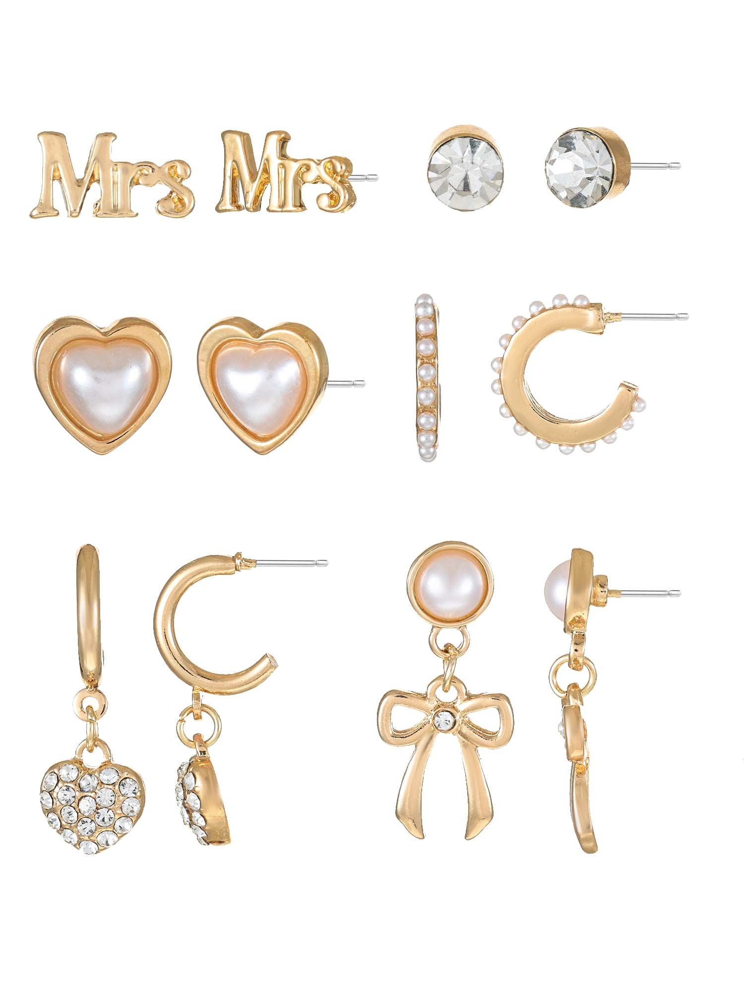 Packed Party Goldtone Bride To Be Earring Set, Female, Bridal Theme, 6 Pairs