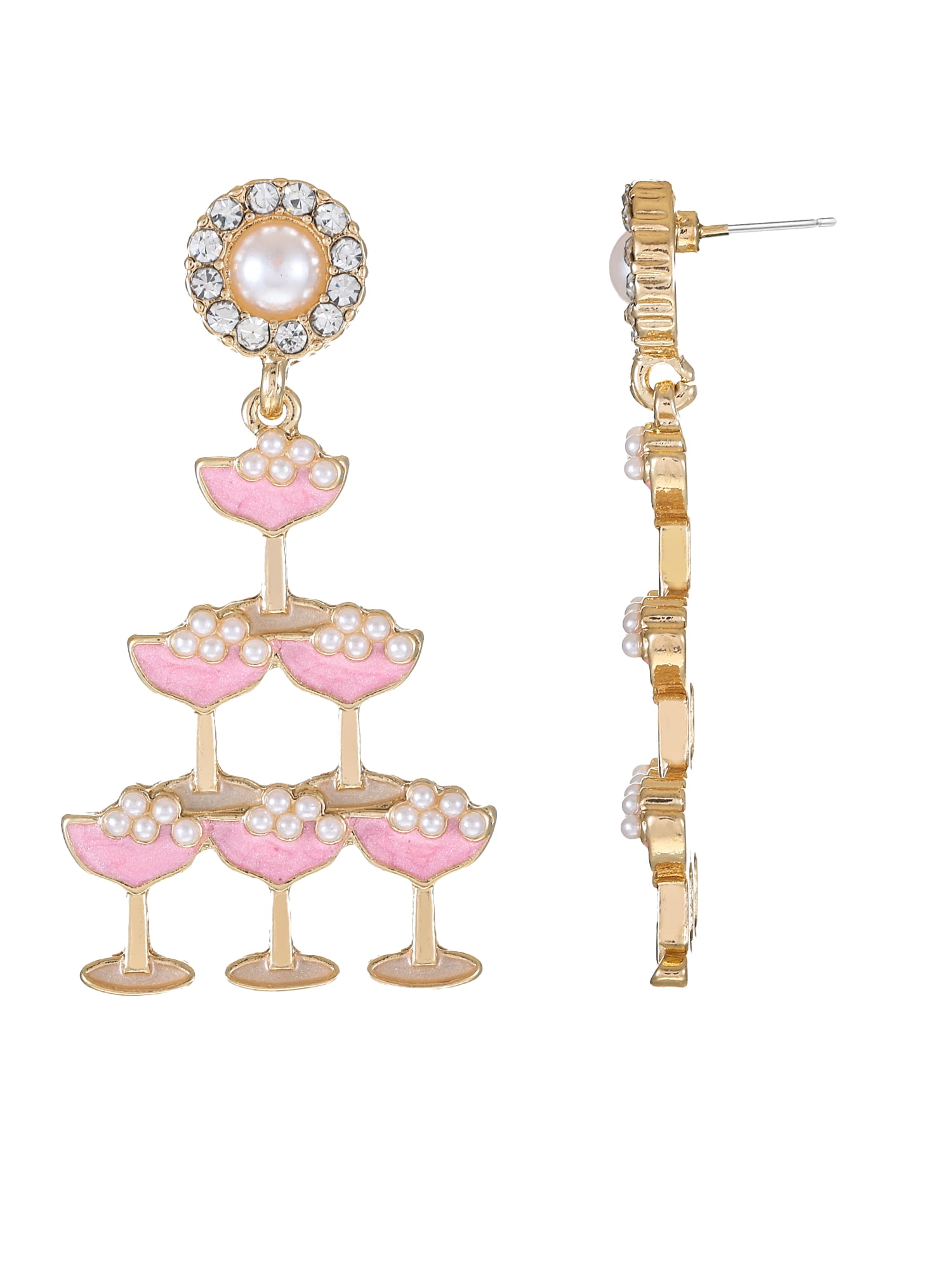 Packed Party Goldtone Cheers Dears Earrings, Female, Bridal Theme, 1 Pair