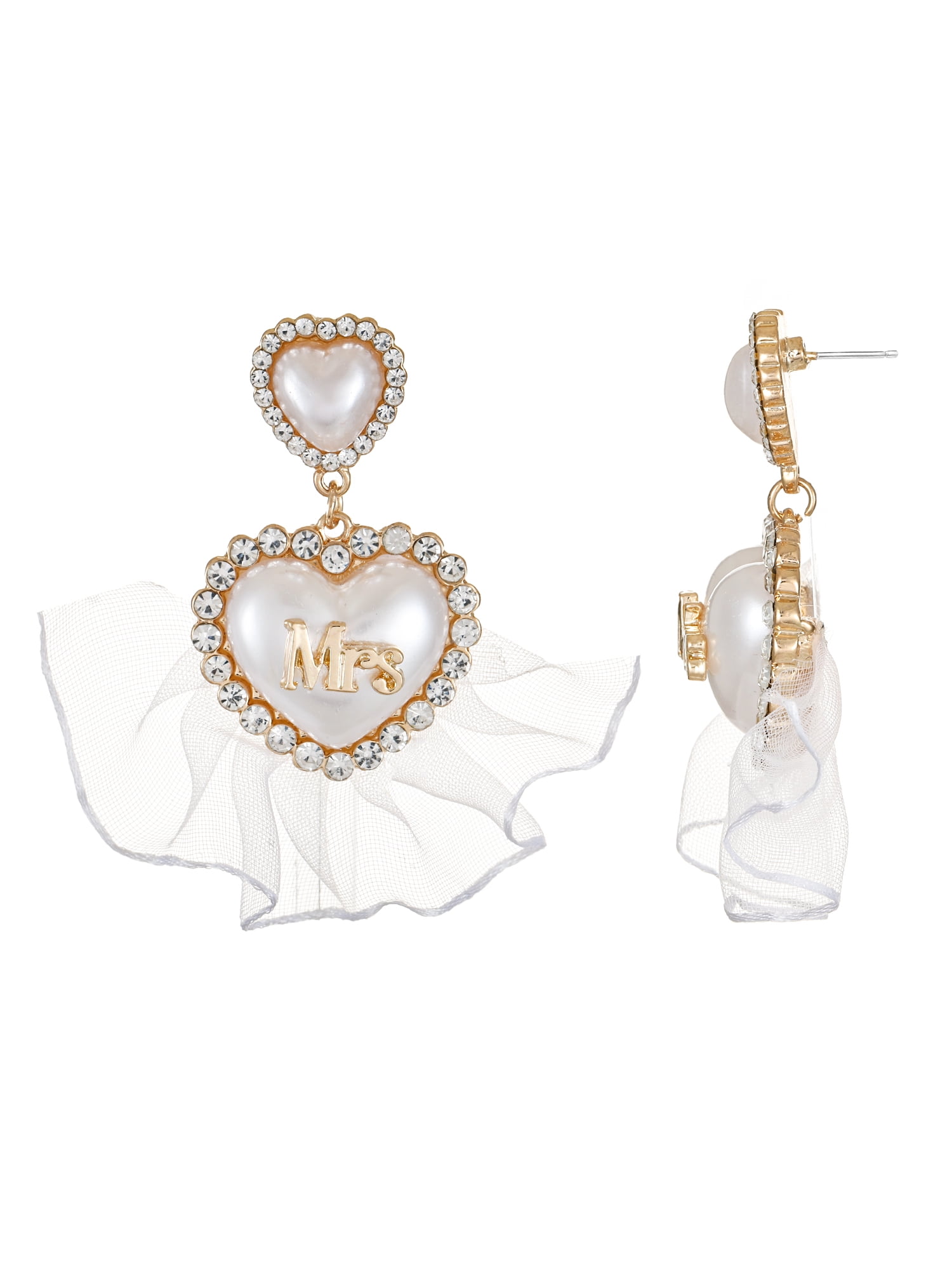 Packed Party Goldtone From Ms. to Mrs. Earrings, Female, Bridal Theme, 1 Pair