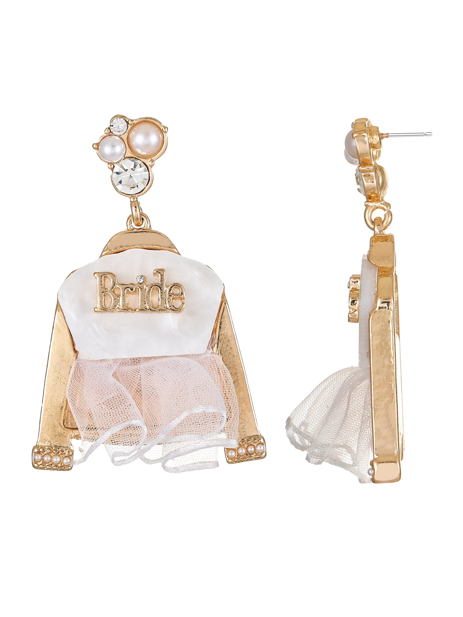 Packed Party Goldtone Here Comes The Bride Earrings, Female, Bridal Theme, 1 Pair