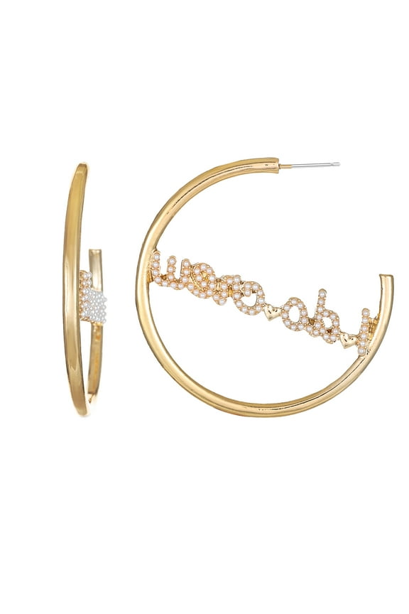 Goldtone I Do Crew Hoop Earrings, Female, Bridal Theme, 1 Pair