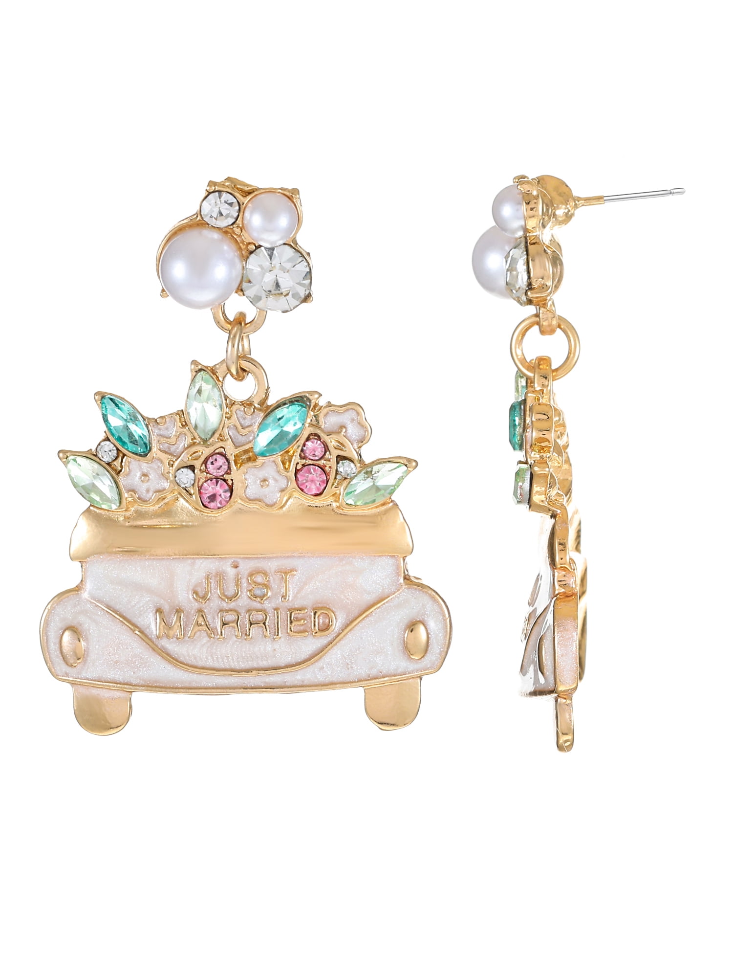 Packed Party Goldtone Just Married Earrings, Female, Bridal Theme, 1 Pair