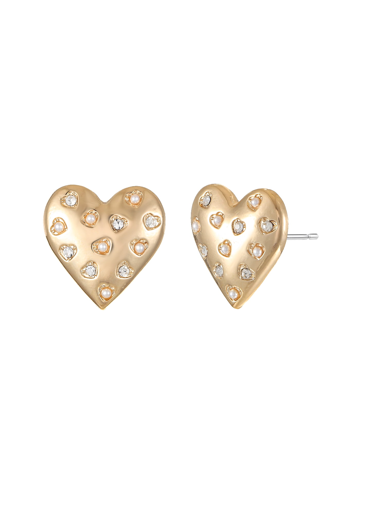 Packed Party Goldtone and Crystal Studded Heart Earrings, 1 Pair