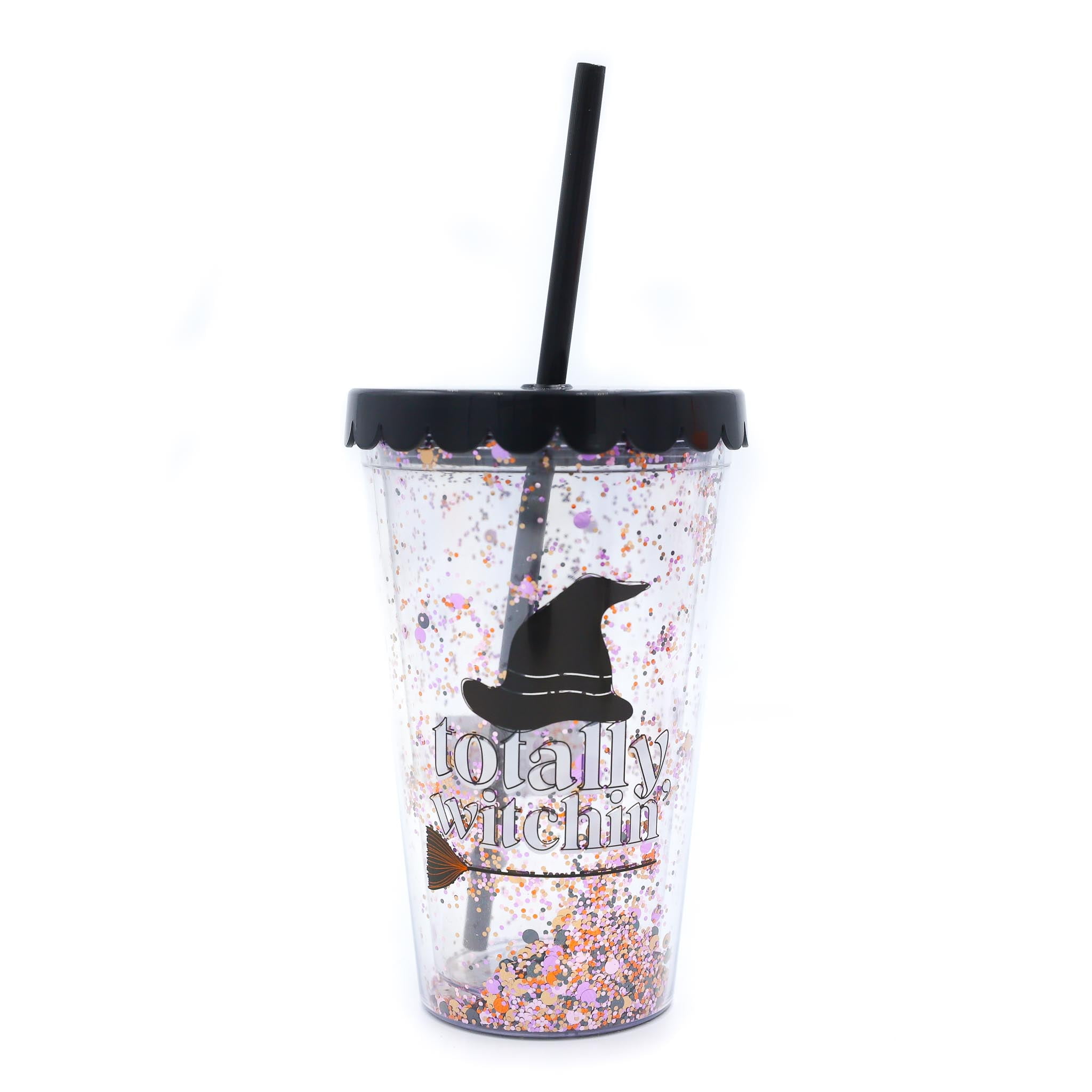 Kids Glittered 12 Oz Tumbler With Straw. Halloween Themed