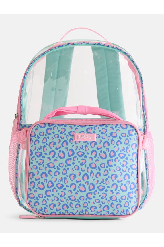 Girls Leopard Clear Backpack and Lunch Bag Set