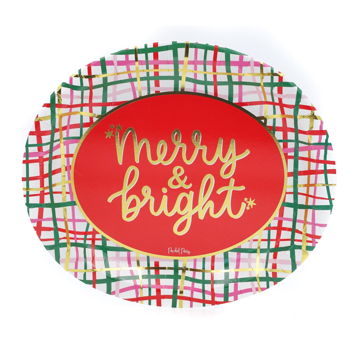 Packed Party 'Merry & Bright' Oval Plate Set, 12"x10" Disposable Paper