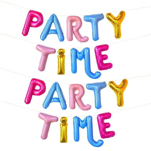 Packed Party "Party Time" Balloon Banner - 2 Pack, Multi-Color Party Balloon Banners, Birthday Party Balloons