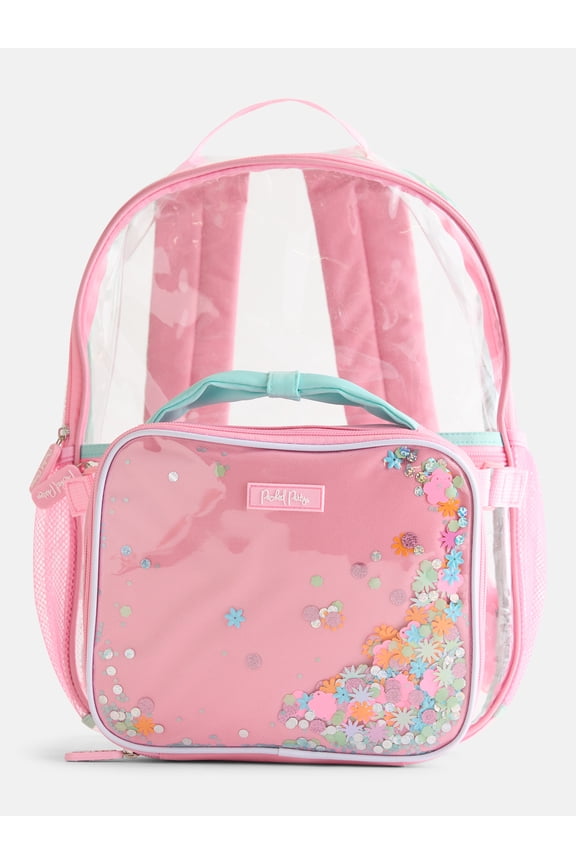 Girls Confetti Clear Backpack and Lunch Box Set