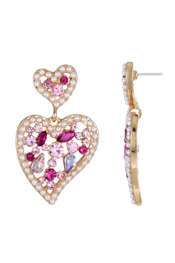 Pink Crystal Embellished Heart Earrings, 1 Pair