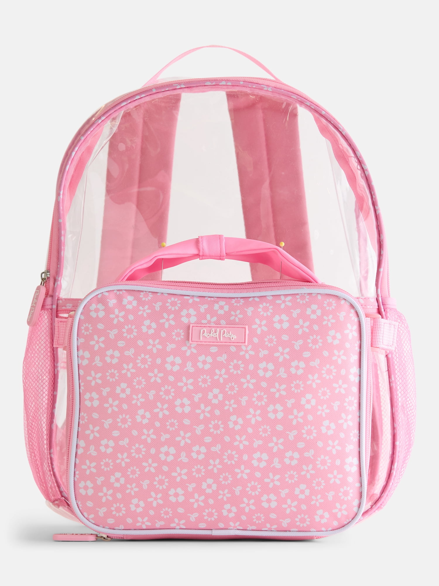 Packed Party Girls Floral Clear Backpack and Lunch Box Set, Pink