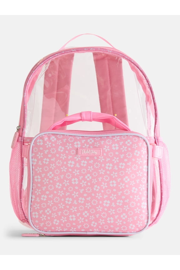 Girls Floral Clear Backpack and Lunch Box Set, Pink
