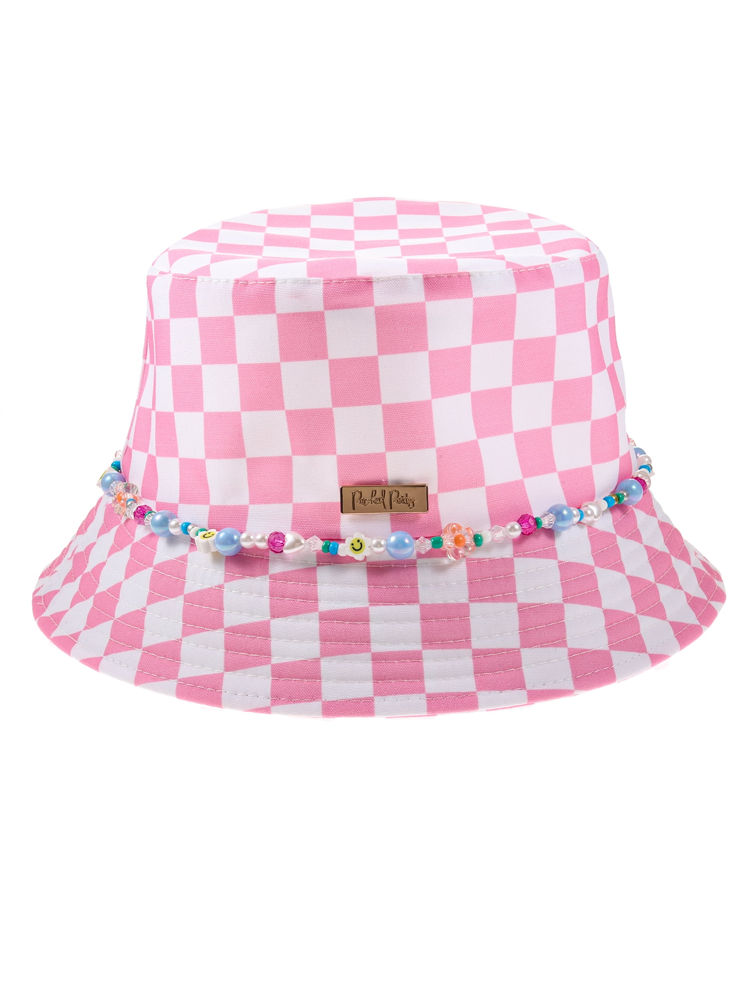 Packed Party Pink and White Check Bucket Hat with Charms, 1 Piece