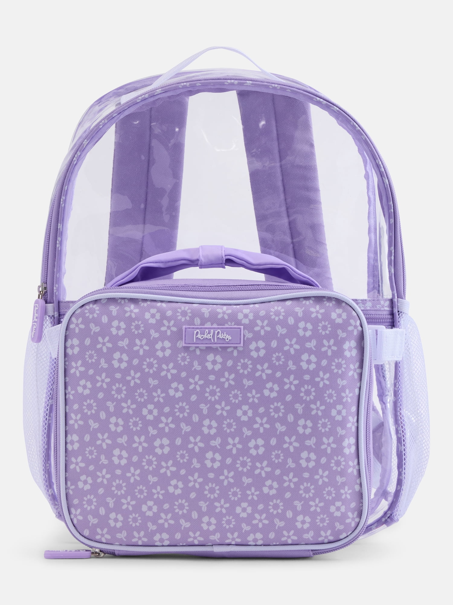 Packed Party Kids' Purple Floral Clear Backpack and Lunch Box Set, 2-Piece