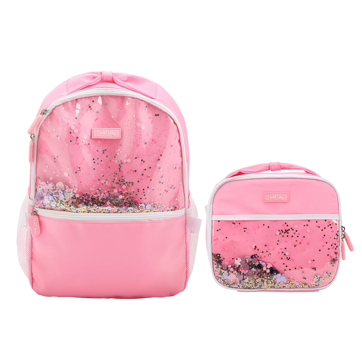 Packed Party Silver & Black Confetti Pink 17" Backpack With Lunchbox
