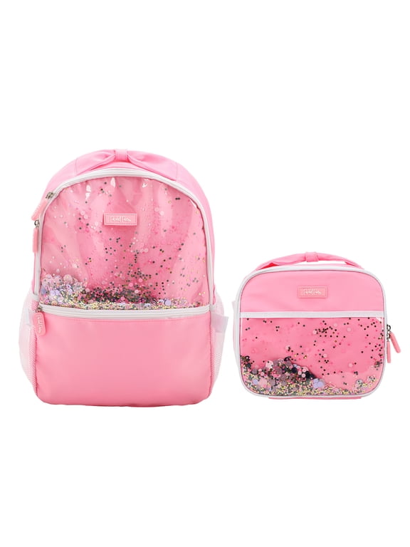 Pink Confetti Filled Pink 17" Adult Backpack With Matching Insulated Lunchbox