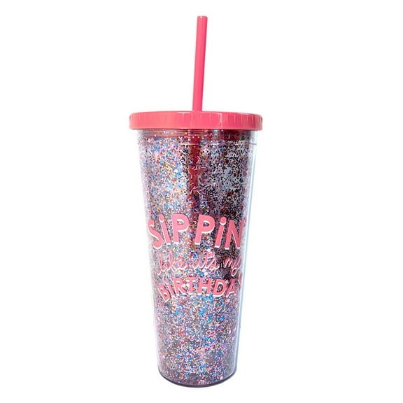 Packed Party 'Sippin' like It's My Birthday' Pink Plastic Tumbler 22 oz, Everyday
