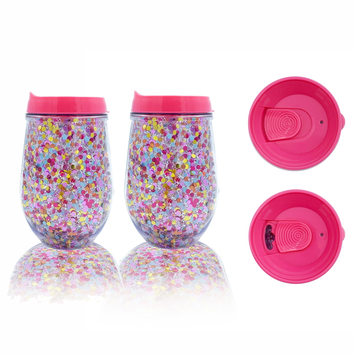 Way to Celebrate 24oz Plastic Tumbler with Straw , Pink Cup with Multi Color Glitter, Everyday, Size: One Size