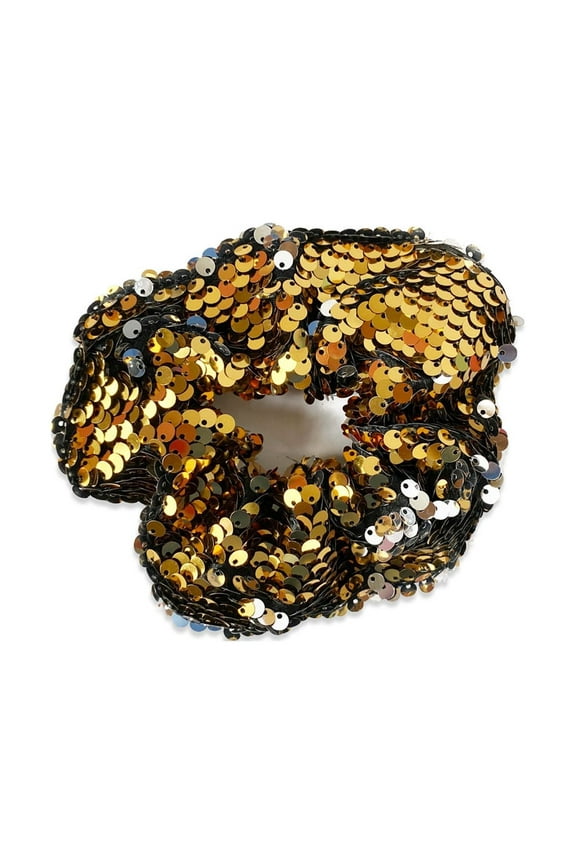 Sparkle Time Gold and Silver Sequined Jumbo Hair Scrunchie, Ponytail Holder