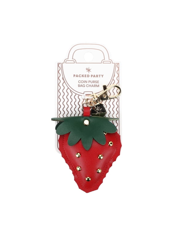 Strawberry Bag Charm | Plush Leatherette Strawberry with Gold Stud Seeds, Lobster Clasp, and Gold Hardware for Bags Backpacks and Keys | 3.87x3.74 Inch