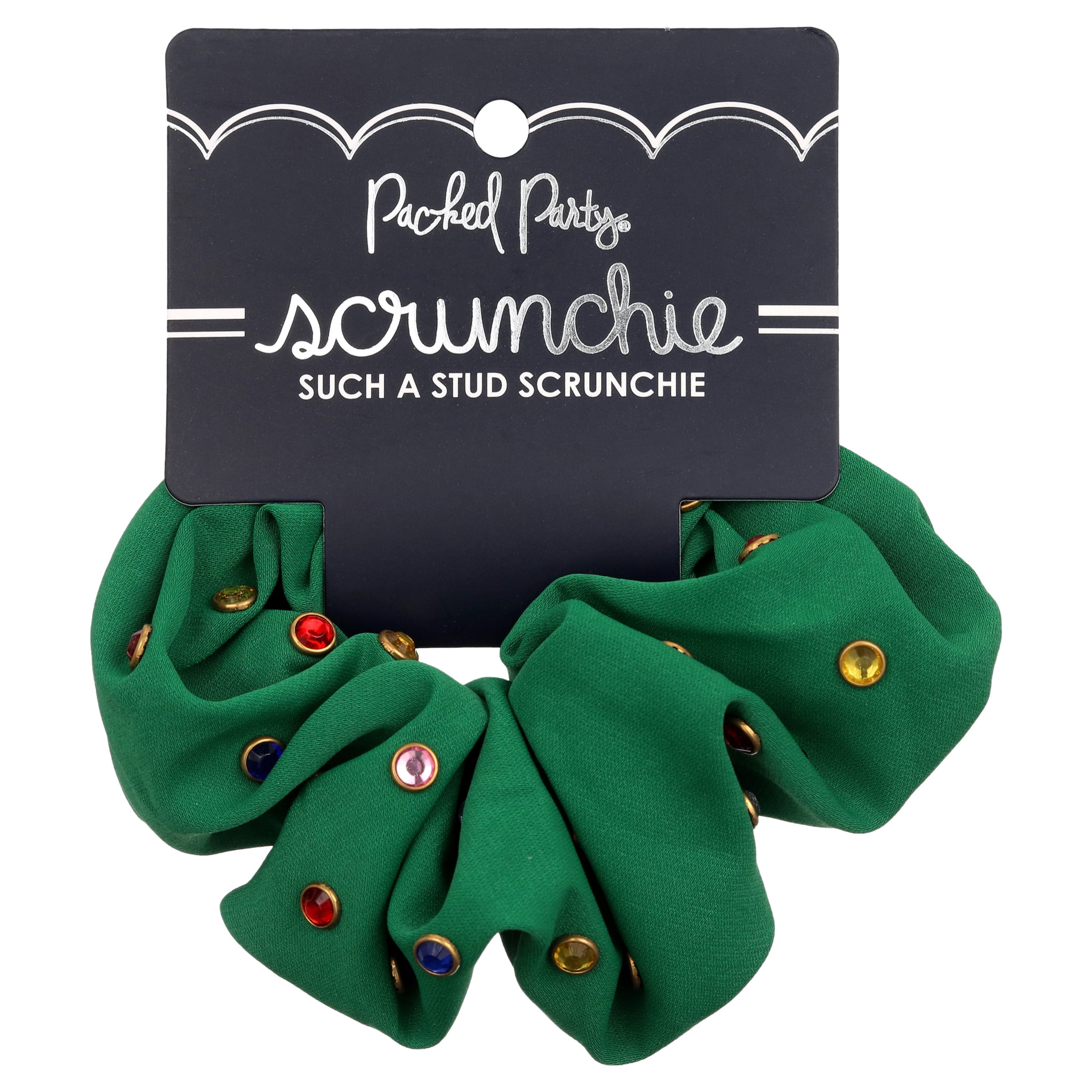 Packed Party Such a Stud Rhinestone Studded Green Polyester Hair Scrunchie, Ponytail Holder