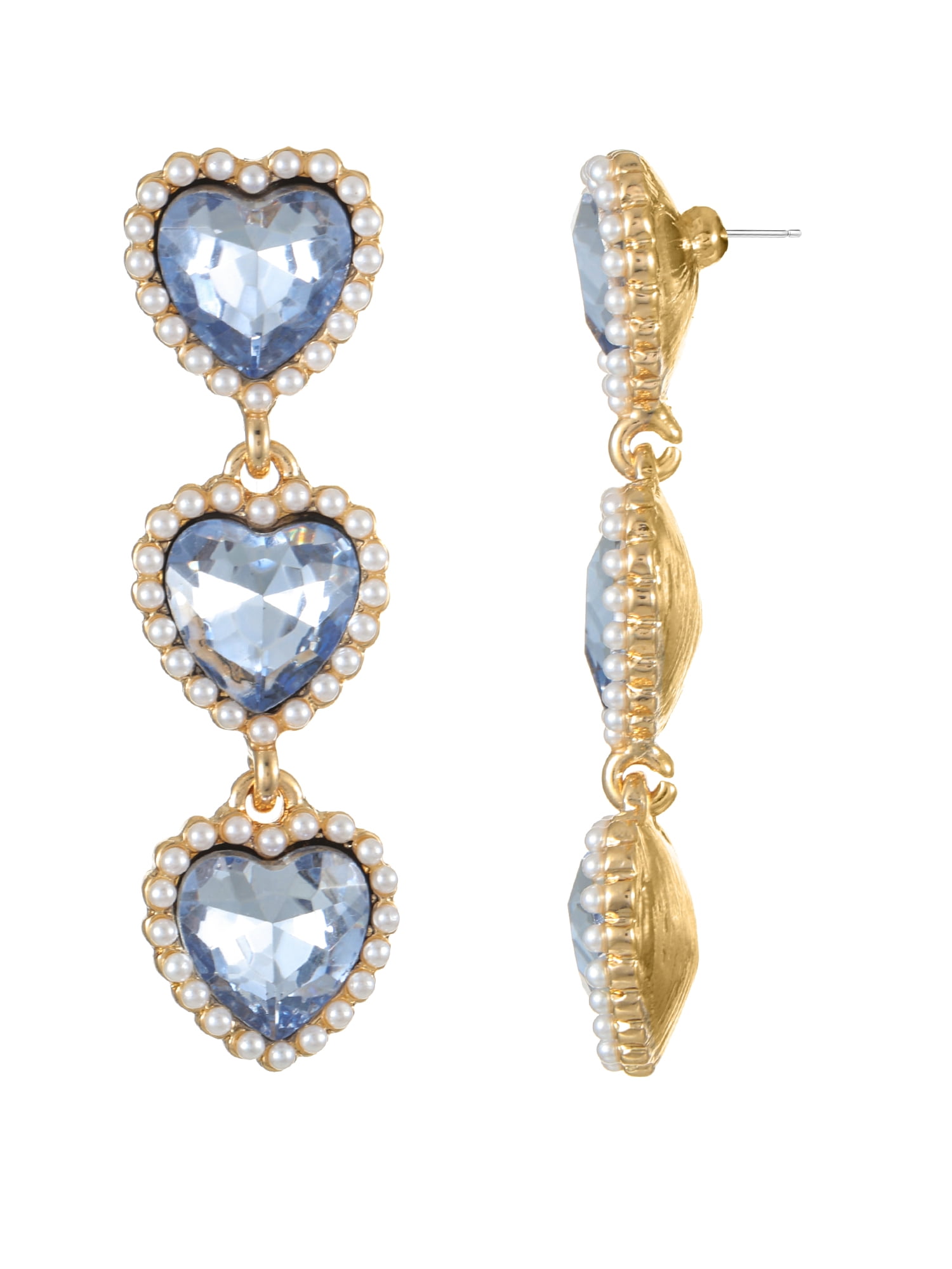 Triple Heart Drop Earrings, 1 Pair