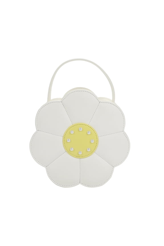 Women's Daisy Shaped Crossbody Bag with Gemstones, White