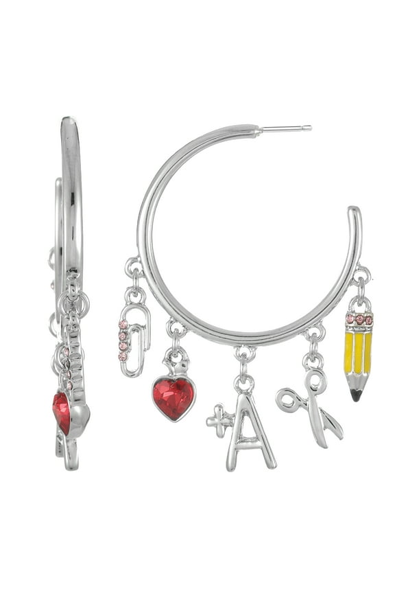 Women's Back to Cool Silver Charm Hoop Earrings, 1 Pair
