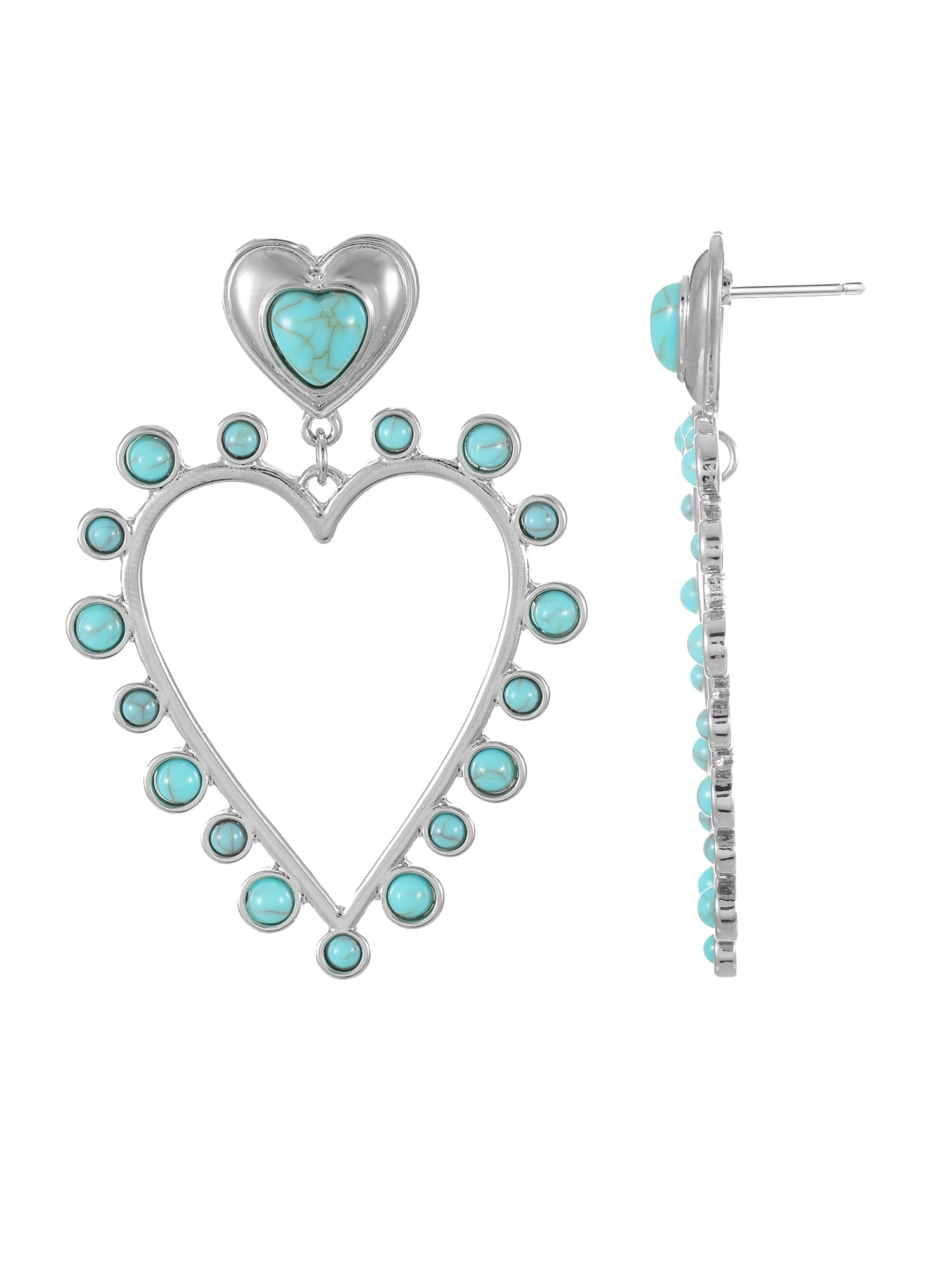 Packed Party Women's Cowgirl Turquoise Heart Dangling Stud Earrings, 1 Pair