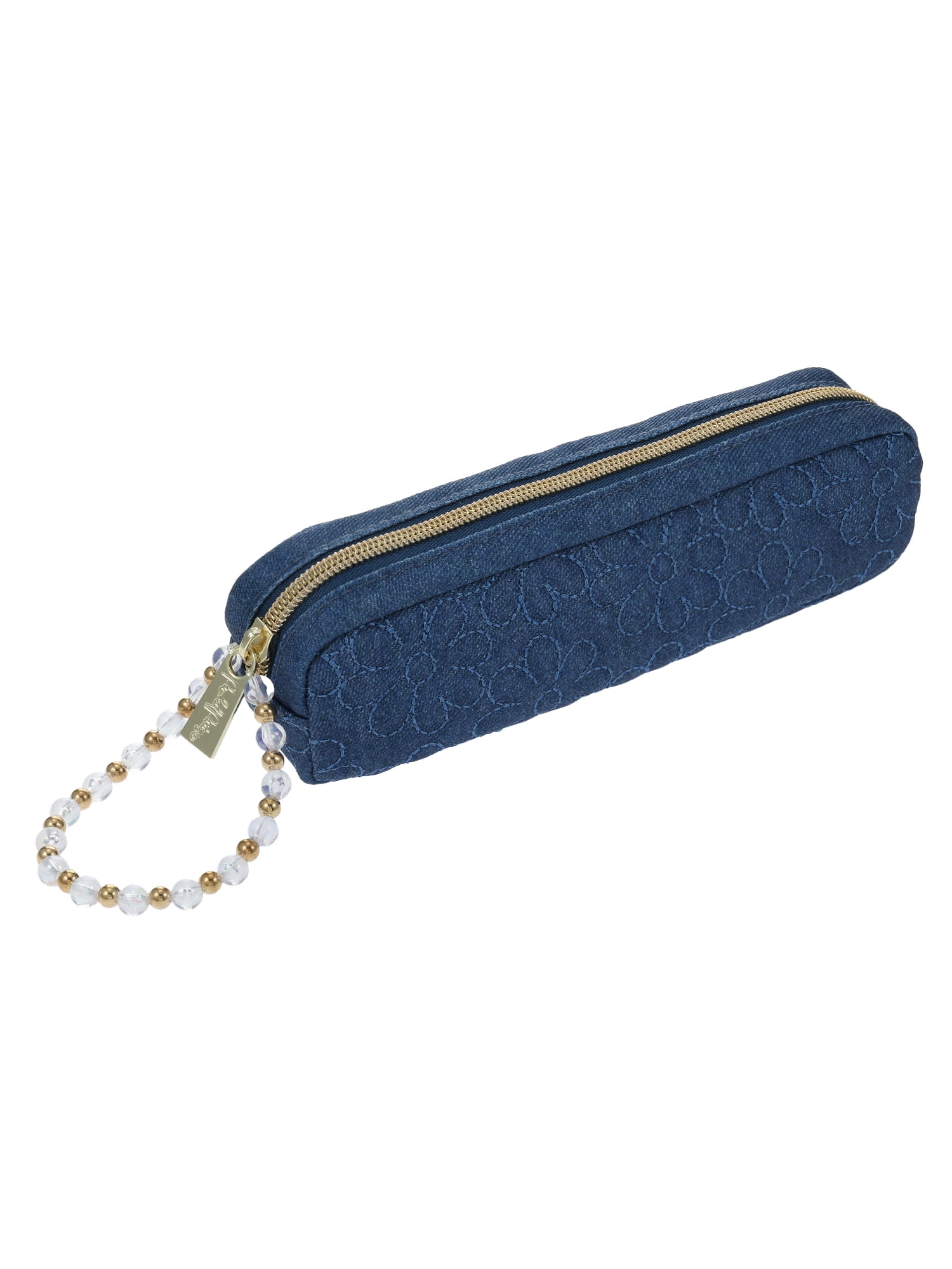 Packed Party Women's Daisy Denim Pencil Pouch with Beaded Strap in Blue