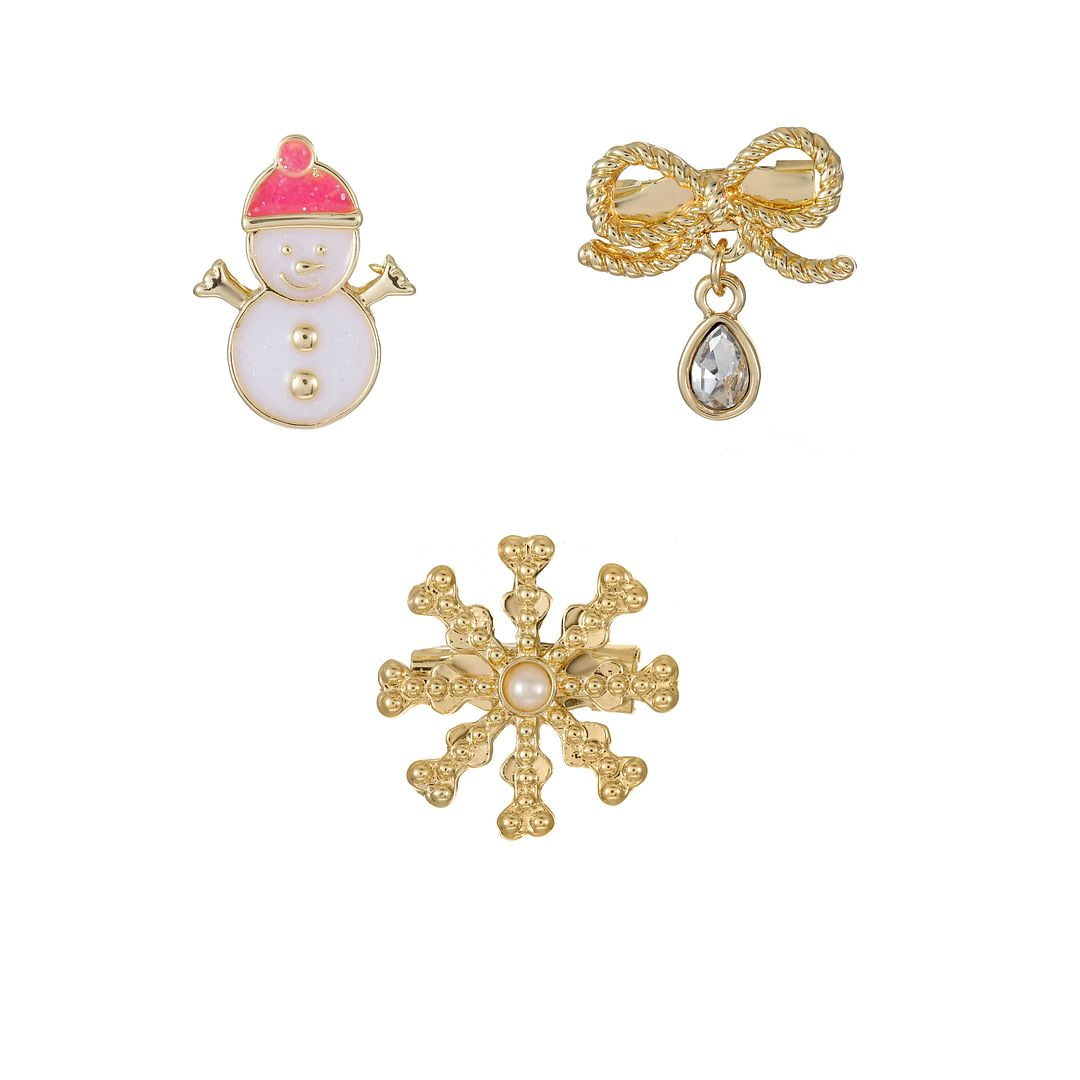 Packed Party Women's Goldtone Let-It-Snowman Brooch Set, 3 Pieces