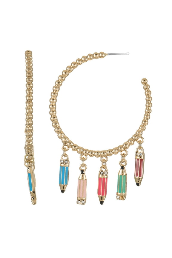 Women's Pencil Me In Hoop Charm Earrings, 1 Pair