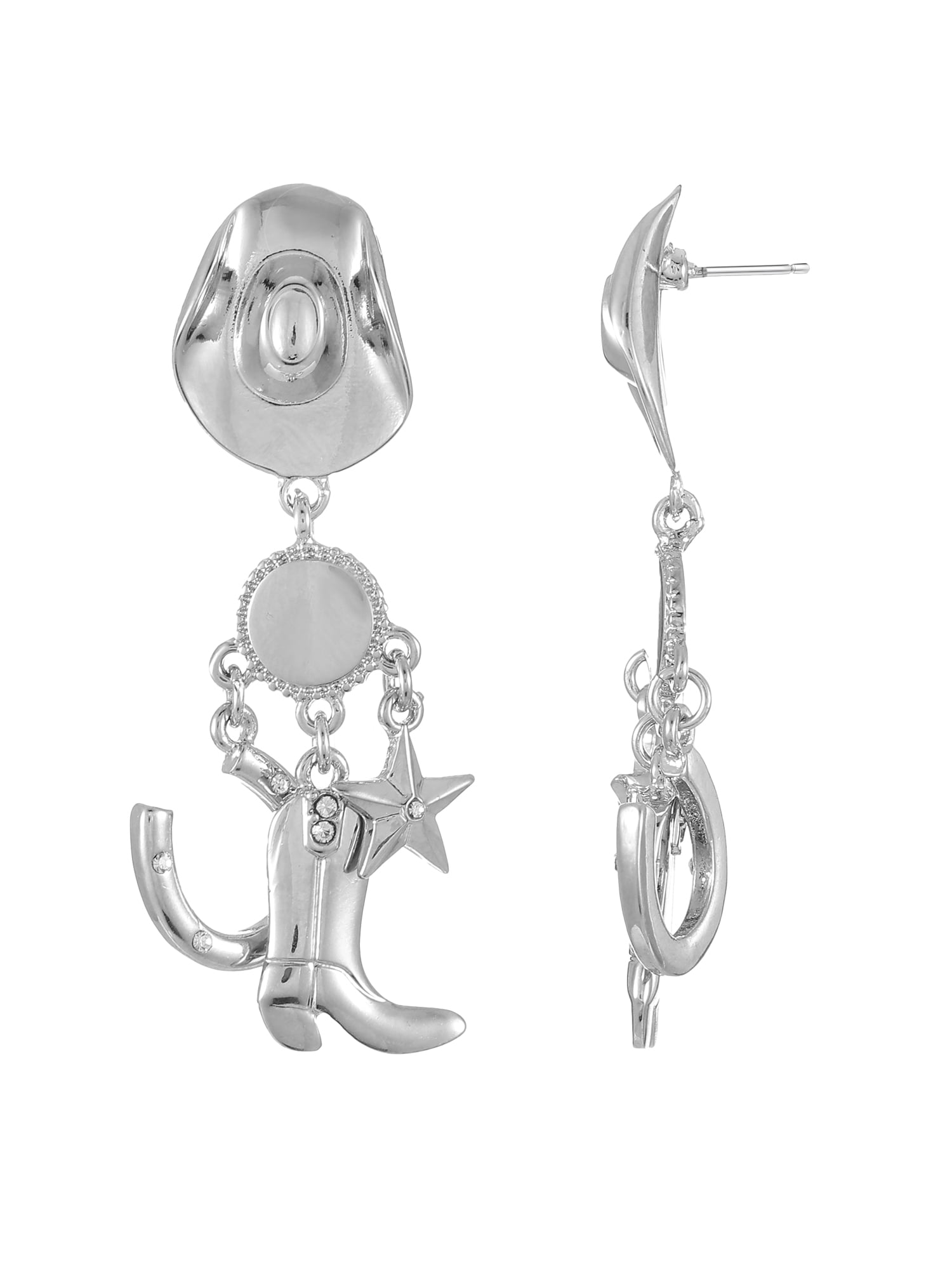 Packed Party Women's Silver Spur Cowgirl Earrings, 1 Pair