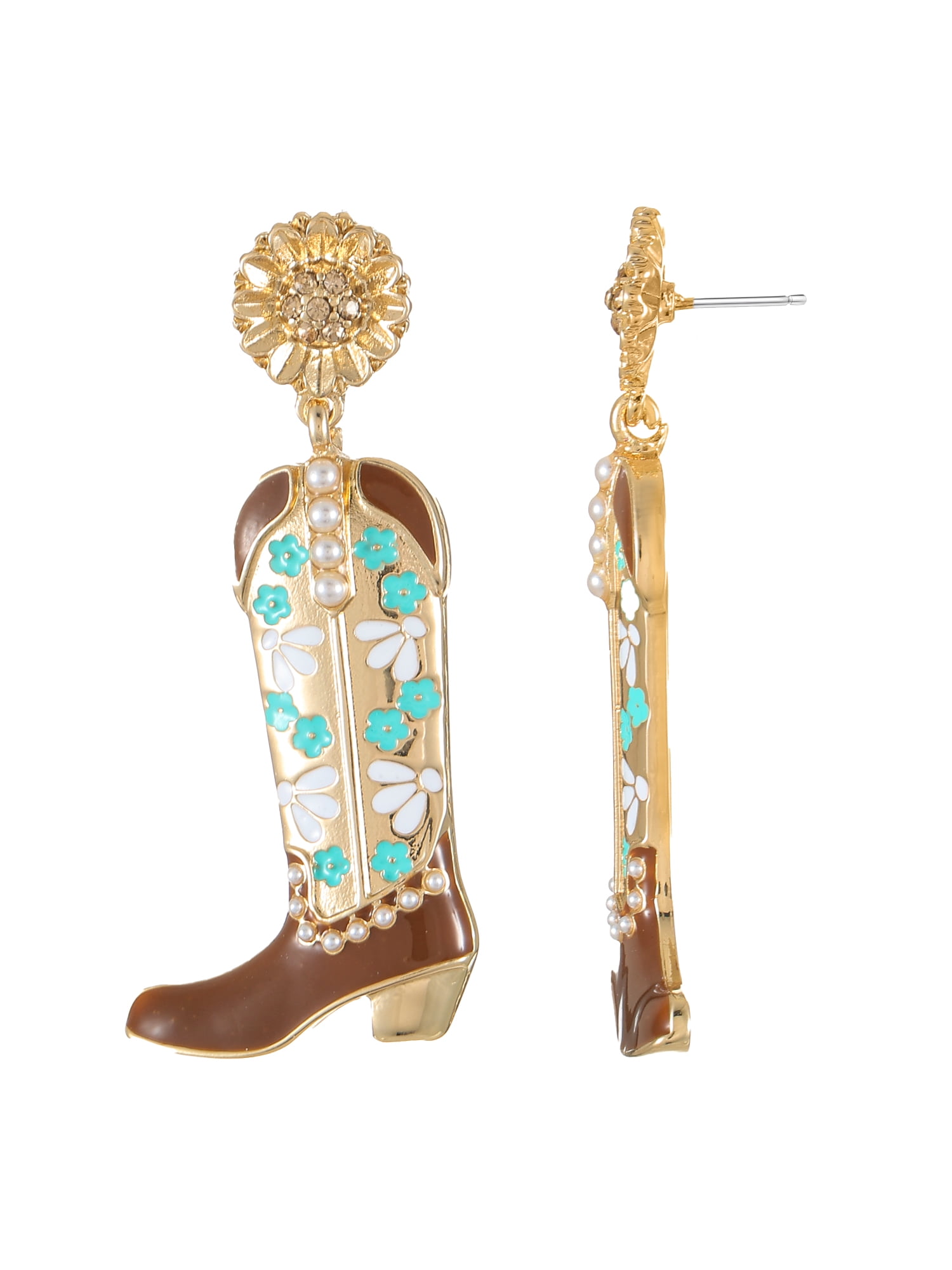 Packed Party Women's Sunflower Cowgirl Boot Earrings, 1 Pair