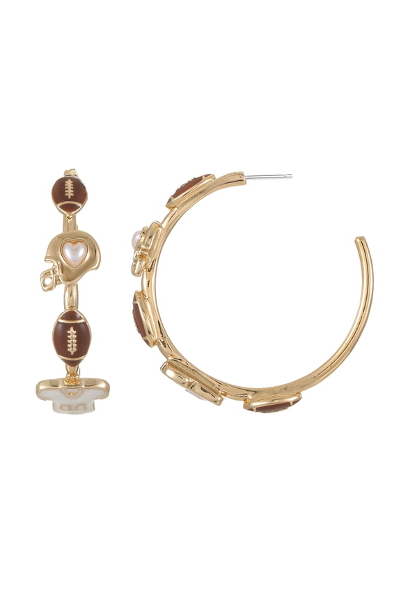 Women's Touchdown and Score Silver Hoop Earrings, 1 Pair