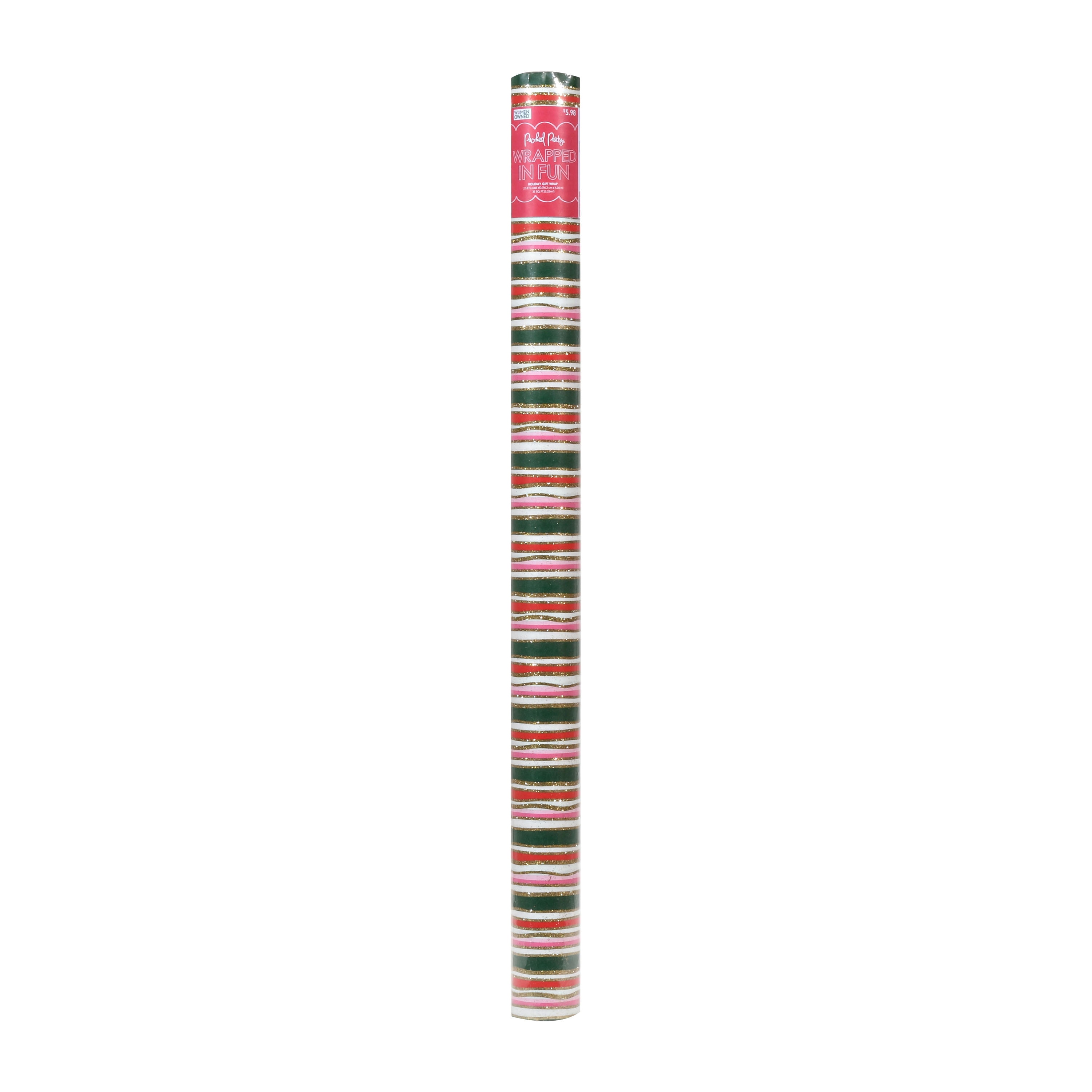 Packed Party Wrapped In Fun Holiday Gift Wrap, Glitter Stripe: