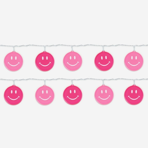 Packed Party Pink Smiley Face LED String Lights, with 10 LED lights