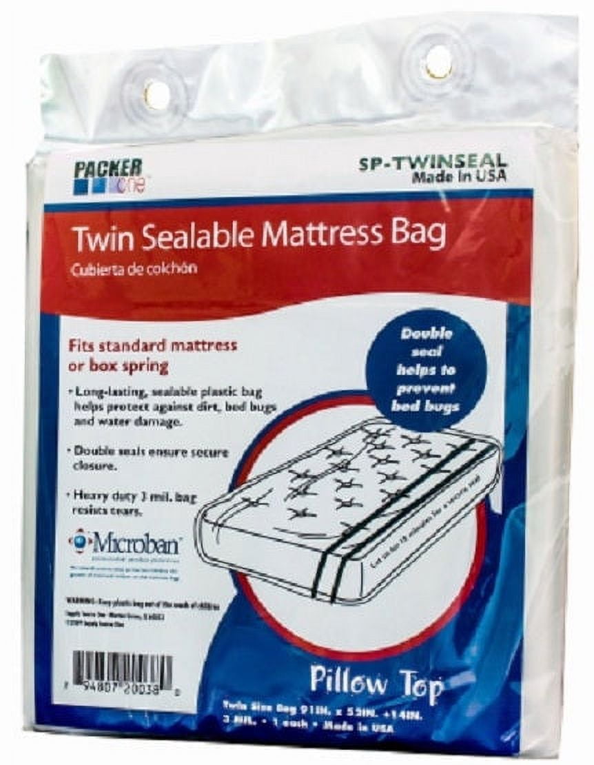 Packer One SPTWINSEAL Full Twin Sealable Microban Mattress Bag, 91" x