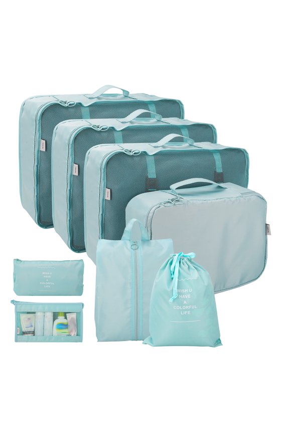 Packing Cubes 8 Set, Travel Packing Organizers with Large Toiletries Bag for Clothes Shoes, Blue