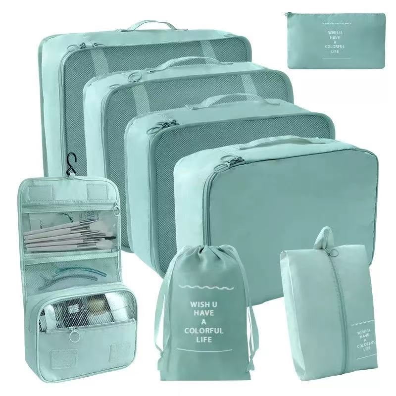 Packing Cubes 8Set, Travel Packing Organizers with Large Toiletries Bag for Clothes Shoes, Blue