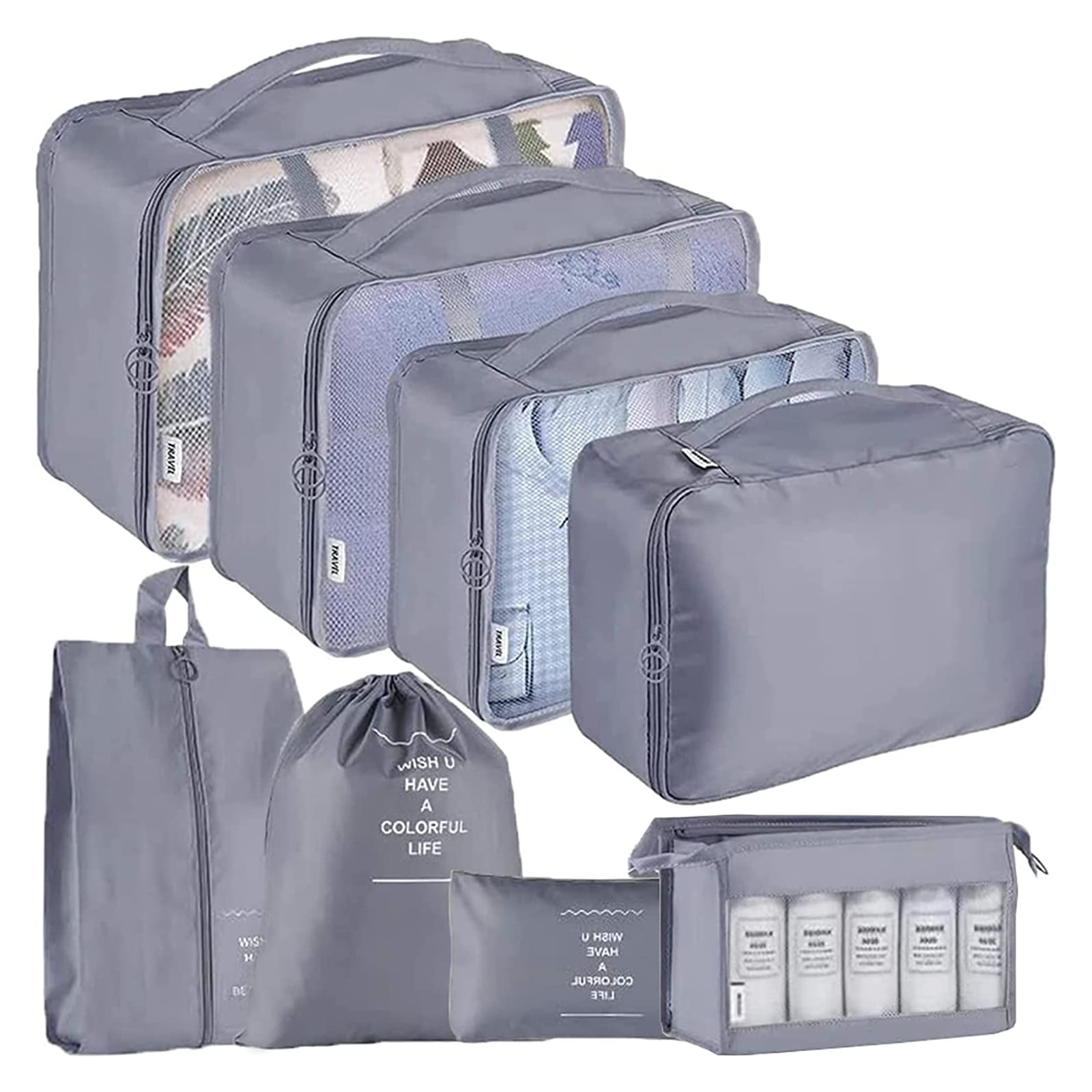 LeanTravel Compression Packing Cubes Luggage Organizers (6) Set Grey :  : Fashion