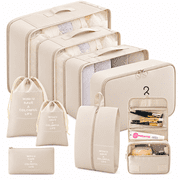 Packing Cubes - 9 PCS Travel Pouch Set, Compression Bags For Travel, Suitcase Essentials Organizer Bags Set, Beige