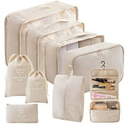 Packing Cubes - 9 PCS Travel Pouch Set, Compression Bags For Travel, Suitcase Essentials Organizer Bags Set, Beige