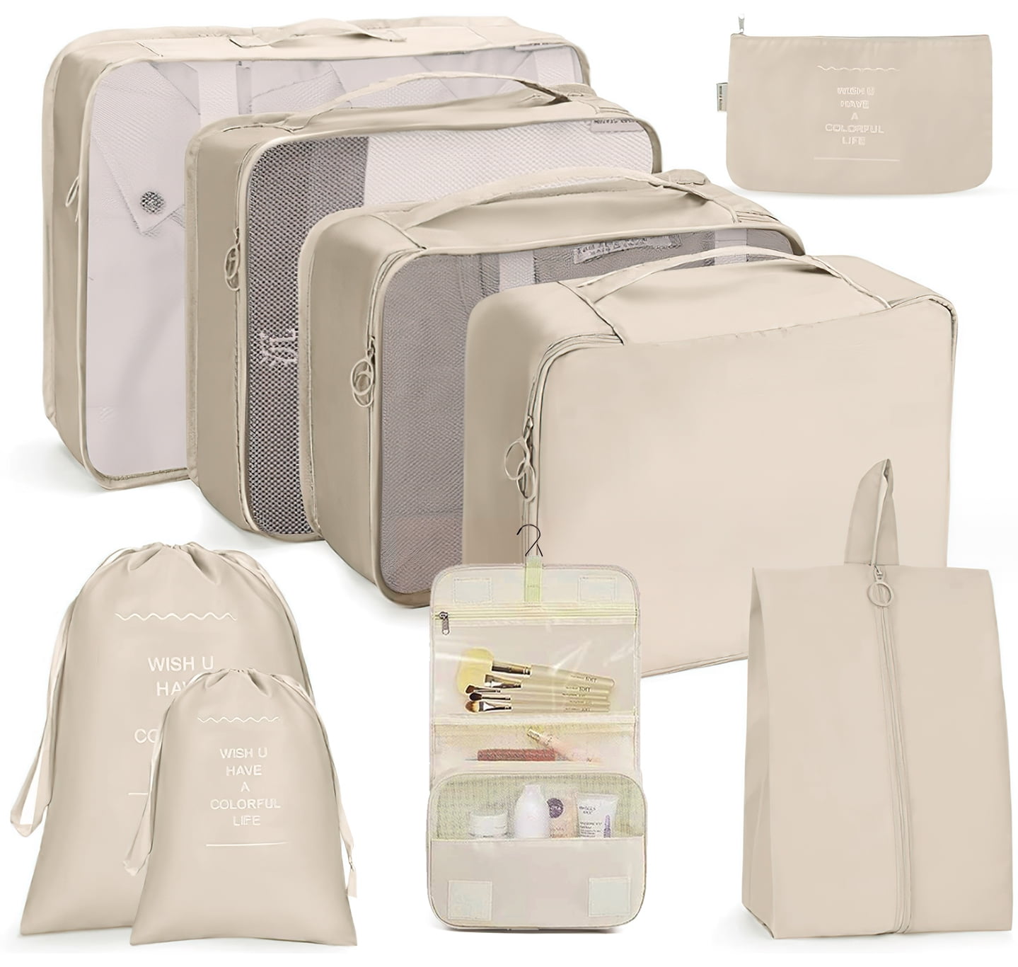 Necomi 8 Set Packing Cubes for Suitcases, Travel Luggage Organizer, Travel  Packing Kit with Clothes Storage Bag & Shoes Bag & Toiletry Bag & Underwear  Bag（Beige） price in Saudi Arabia