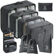 Packing Cubes 9 Set, Travel Packing Organizers with Large Toiletries Bag for Clothes Shoes, Black