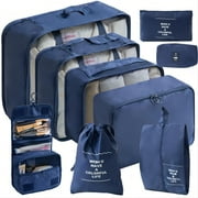 Packing Cubes 9 Set, Travel Packing Organizers with Large Toiletries Bag for Clothes Shoes, Navy Blue