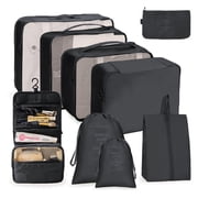DAKOMM Packing Cubes 9 Sets, Travel Luggage Organizer Set with Hanging Toiletry Bag & Shoe Bag, Mesh Suitcase Essentials, Vacation Storage for Men Women, Black